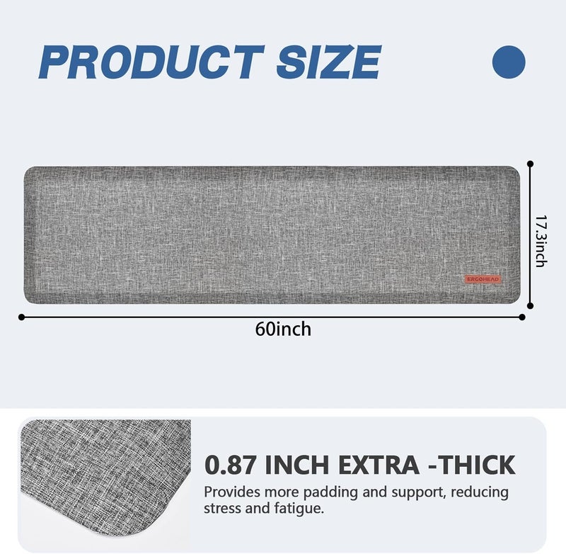 ergohead Anti Slip 7/8 inchs Anti Fatigue Kitchen Floor Mat, Ergonomic Comfort Standing Mat, Waterproof Kitchen Runner for Home, Kitchen, Office, Laundry, Garage (Light Gray, 17.3" x 60" -0.87") - Image 3