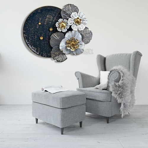 DeWoGift Metal Wall Decor for Living Room 24 x 25 Inches – Large Floral Disc Wall Art Sculpture Modern Iron Wall Hanging for Bedroom Dining Room Office Home Decoration - Image 4