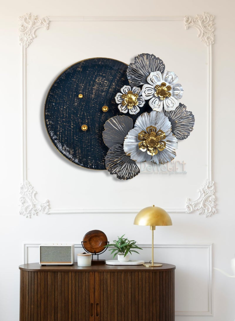 DeWoGift Metal Wall Decor for Living Room 24 x 25 Inches – Large Floral Disc Wall Art Sculpture Modern Iron Wall Hanging for Bedroom Dining Room Office Home Decoration - Image 1