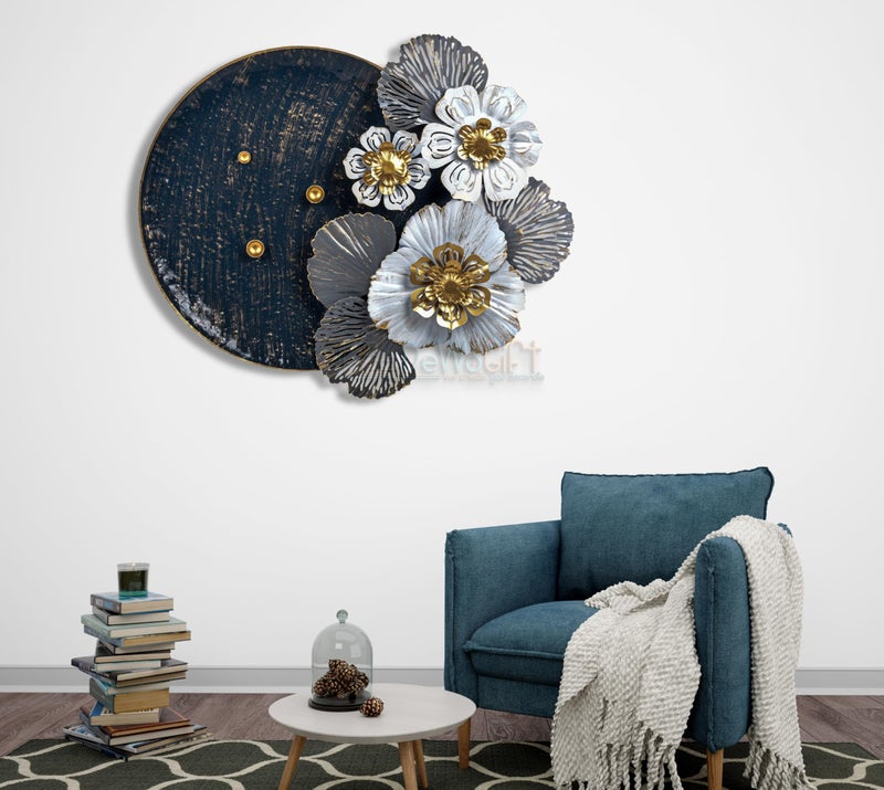 DeWoGift Metal Wall Decor for Living Room 24 x 25 Inches – Large Floral Disc Wall Art Sculpture Modern Iron Wall Hanging for Bedroom Dining Room Office Home Decoration - Image 2