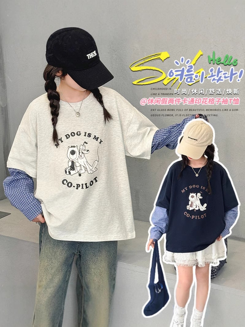 Girls' T-Shirt Long-Sleeved Children'S Casual Loose T-Shirt Big Children'S Spring Fake Two-Piece Base Shirt - Image 3