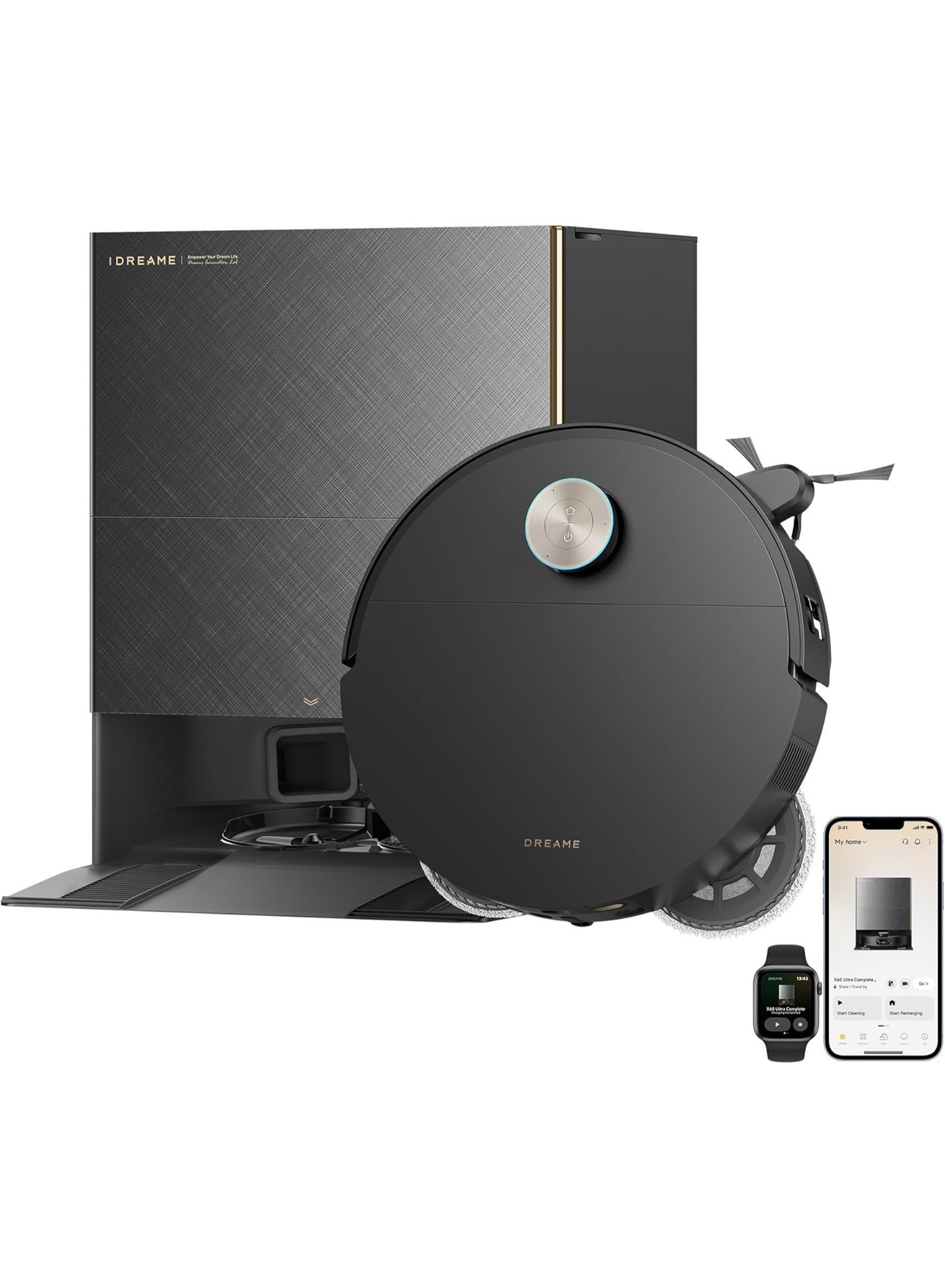 DREAME X60 Ultra Complete Robot Vacuum and Mop, 7.95cm Ultra-Thin Design, 8.8cm Obstacle Clearing, 35kPa Suction, Self Emptying&Refilling, Mop Self-Cleaning, 100% Detangling, 280+ Obstacle Avoidance 75 W X60 Black white