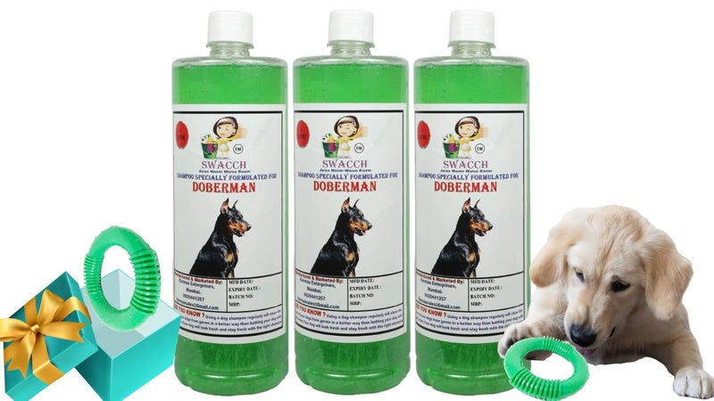 swacch Shampoo | Puppy Safe Shampoo | PH Balanced | Doberman Dog Shampoo 1 Litre Pack of 3 Neem Alovera + | O PVC Ring Rubber Chew Toy | Teething Chew Toy I Dental Teething I Durable I Combo Pack - Image 1
