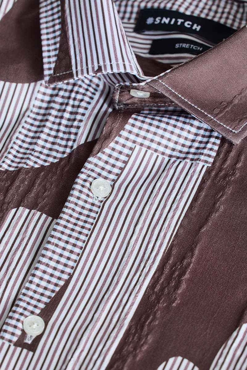SNITCH Brown Abstract Long Sleeve Slim Fit Casual Shirt