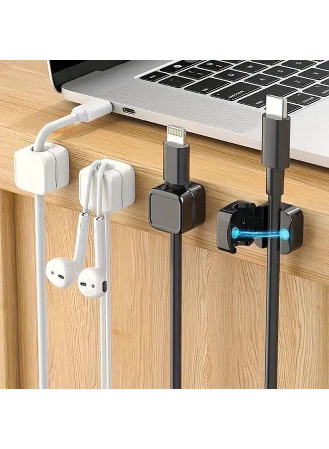 10 Black Magnetic Adhesive Cord Holders No Drill Cable Clips Desk Car Fridge - Image 2