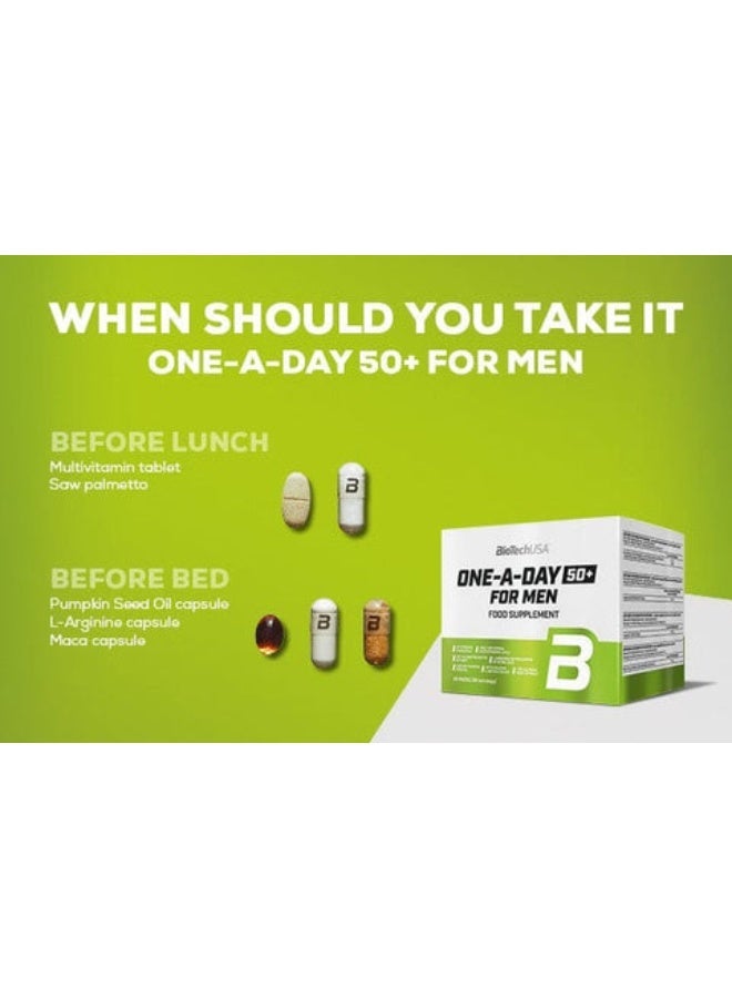 BioTechUSA One-A-Day 50+ For Men Multivitamin and Mineral Supplement 30 Daily Packs with Pumpkin Seed Oil, L-Arginine, Maca and Saw Palmetto, Lactose-Free Formula - Image 2