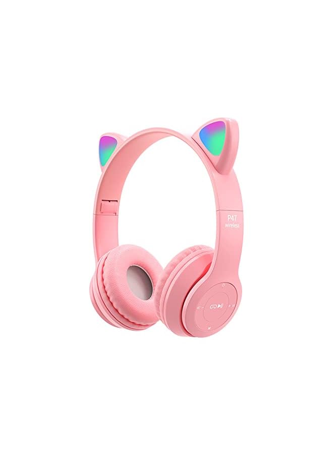 X spring Cat Ear Kids Headphones Led Light Up Bluetooth 5.0 Wireless Kids Headphones Foldable Cat Ear Headphones For Ipad Smartphone Pc Tablet All Pink - Image 1