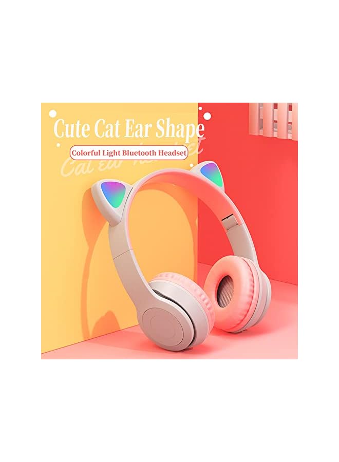 X spring Cat Ear Kids Headphones Led Light Up Bluetooth 5.0 Wireless Kids Headphones Foldable Cat Ear Headphones For Ipad Smartphone Pc Tablet All Pink - Image 2