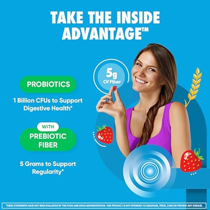 Digestive Advantage Prebiotic Fiber Supplement with Probiotics for Women & Men Digestive Health, Fiber Gummies for Adults Regularity and Gut Health, 60ct Strawberry Flavor - Image 2