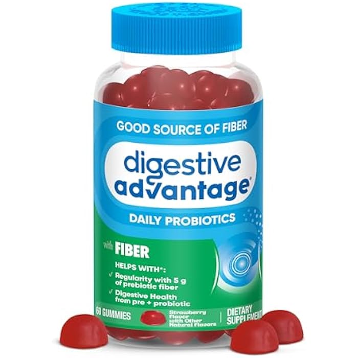 Digestive Advantage Prebiotic Fiber Supplement with Probiotics for Women & Men Digestive Health, Fiber Gummies for Adults Regularity and Gut Health, 60ct Strawberry Flavor - Image 1