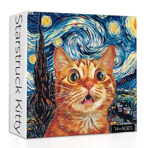 PPuzzling Cat Puzzles for Adults 1000 Pieces Starry Night Aesthetic Jigsaw Puzzles Funny Kitten Animal Landscape Scenic Puzzle as Home Decor - Image 1
