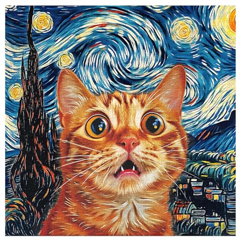 PPuzzling Cat Puzzles for Adults 1000 Pieces Starry Night Aesthetic Jigsaw Puzzles Funny Kitten Animal Landscape Scenic Puzzle as Home Decor - Image 5