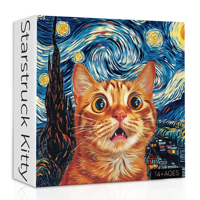 PPuzzling Cat Puzzles for Adults 1000 Pieces Starry Night Aesthetic Jigsaw Puzzles Funny Kitten Animal Landscape Scenic Puzzle as Home Decor - Image 3