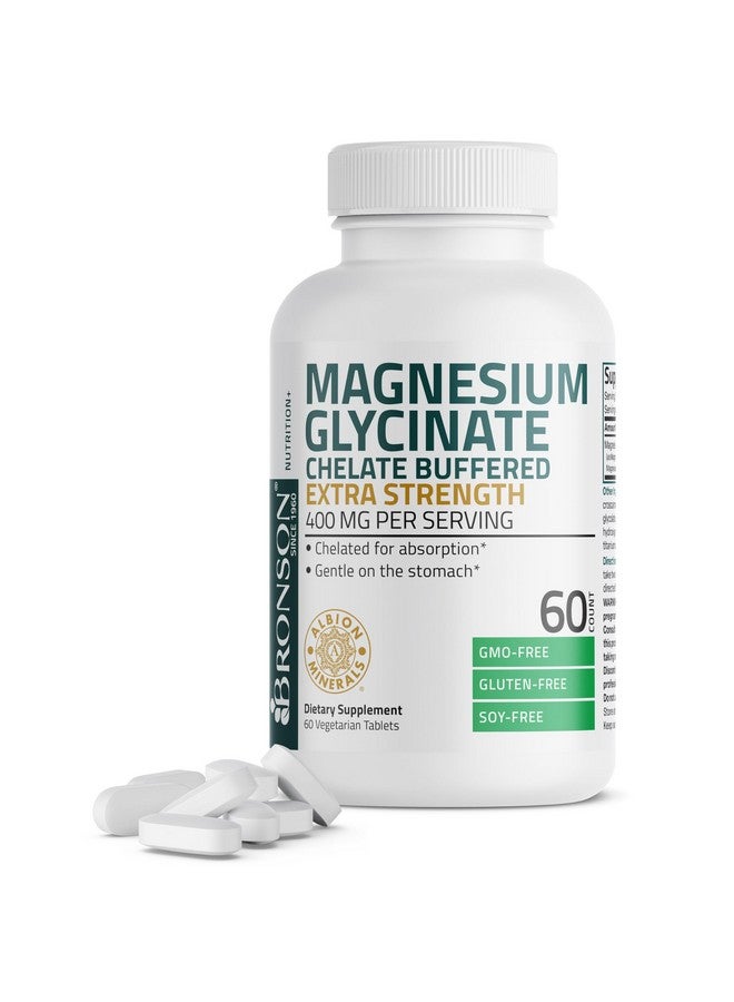 Bronson برونسون مغنيسيوم جليسينات 400 ملغ قوة إضافية، نباتي، مخلب لامتصاص لطيف على المعدة، غير معدّل وراثياً، 60 قرص - Image 1