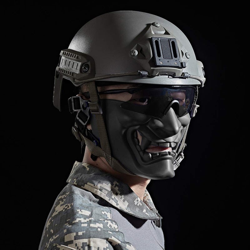 Aoutacc أقنعة نصف وجه AOUTACC Airsoft، شيطان شرير وحش كابوكي ساموراي هانيا أوني، أقنعة واقية نصف وجه لحفلات تنكرية، حفلات، هالوين، لعبة حرب Cs (حزام قابل للتعديل باللون الأسود) - Image 2