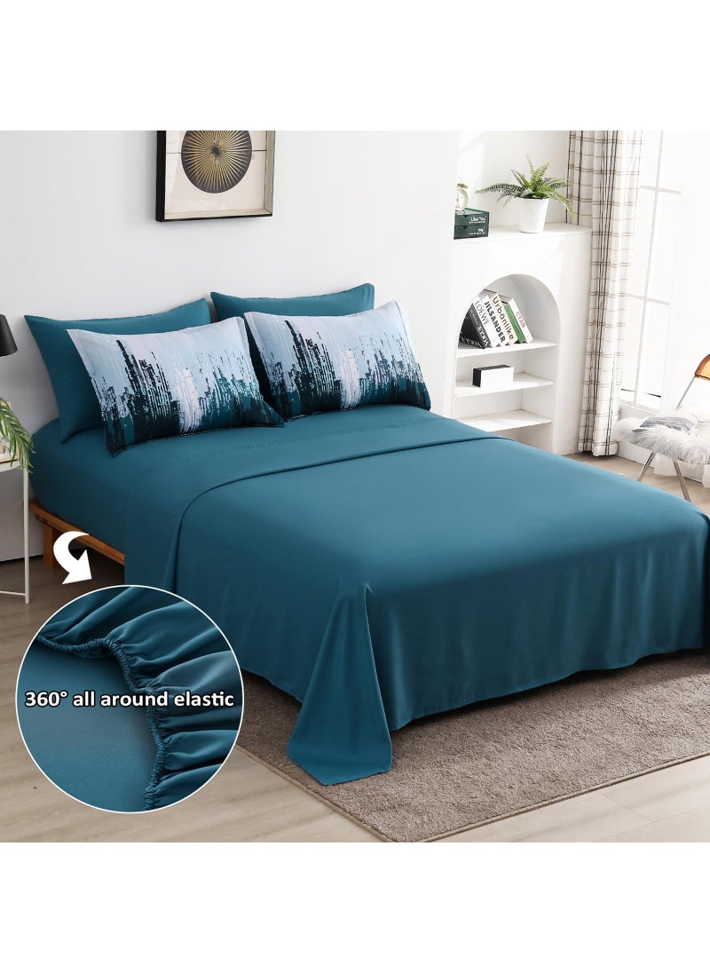 WONGS BEDDING WONGS BEDDING Comforter Set Queen Teal Blue 7 Pieces Bed in a Bag Colorful Abstract Art Gradient Comforter Soft Microfiber Bedding Set with Comforter Flat Sheet Fitted Sheet Pillow Shams Pillowcases  - Image 5