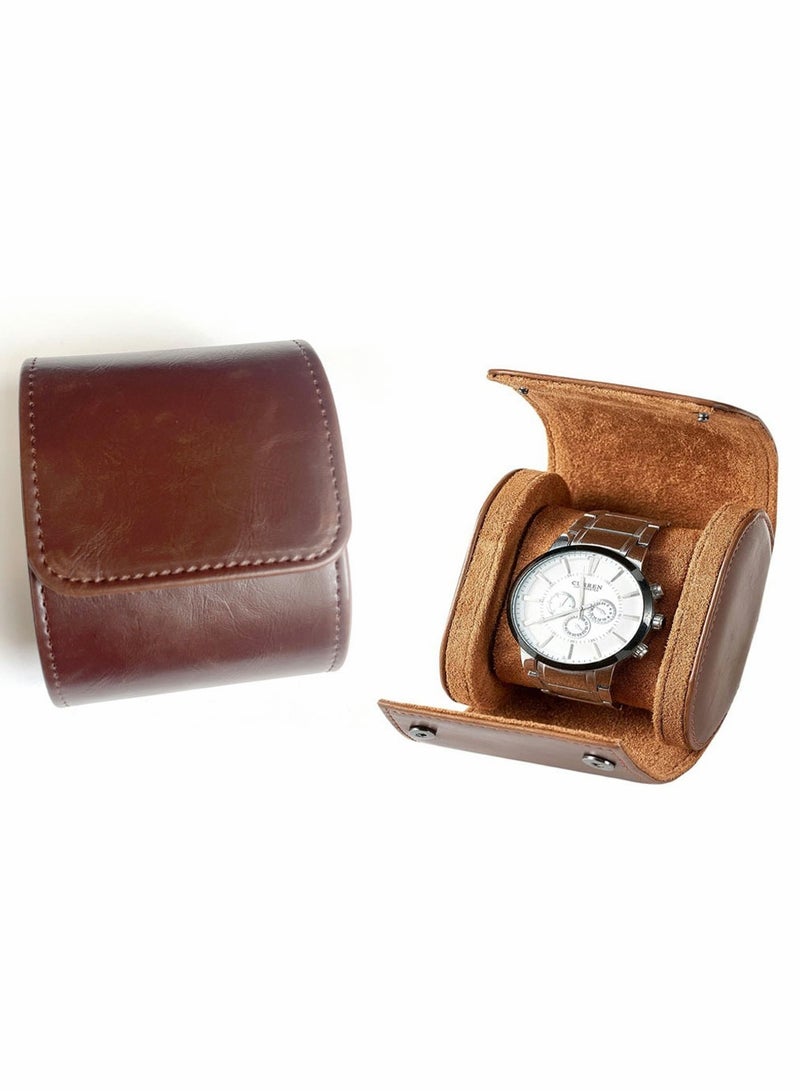 KASTWAVE Watch Case, Brown Real Leather Watch Roll Single Watch Travel Case, Leather Watch Box Roll, Great for Travel with Large Watches Watch Storage Organizer, Jewelry Gift Box, 1 Pcs, Brown - Image 1