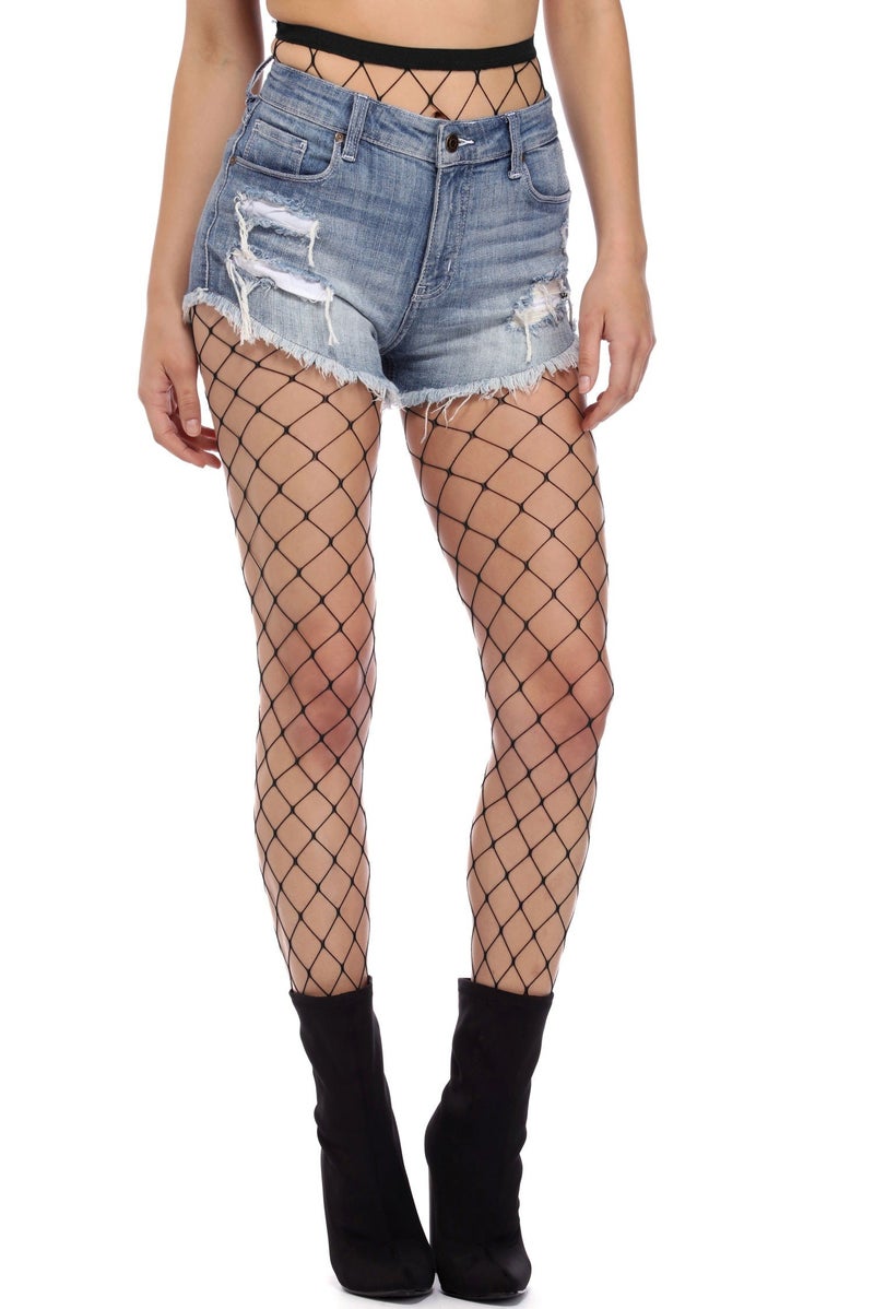CLOUDWOOD Women's Cotton Fishnet Stockings (CLWDLEG023, Black, Large) - Image 1