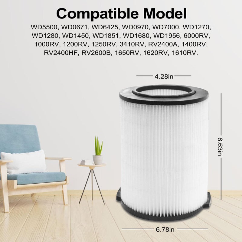 ANBOO 2-Pack VF4000 Replacement Filter for Rigid 72947 Standard Wet dry Vac 5 to 20 Gallon 6-9 Gal Husky Vacuum Compatible WD5500 WD0671 RV2400A RV2600B Vac - Image 2