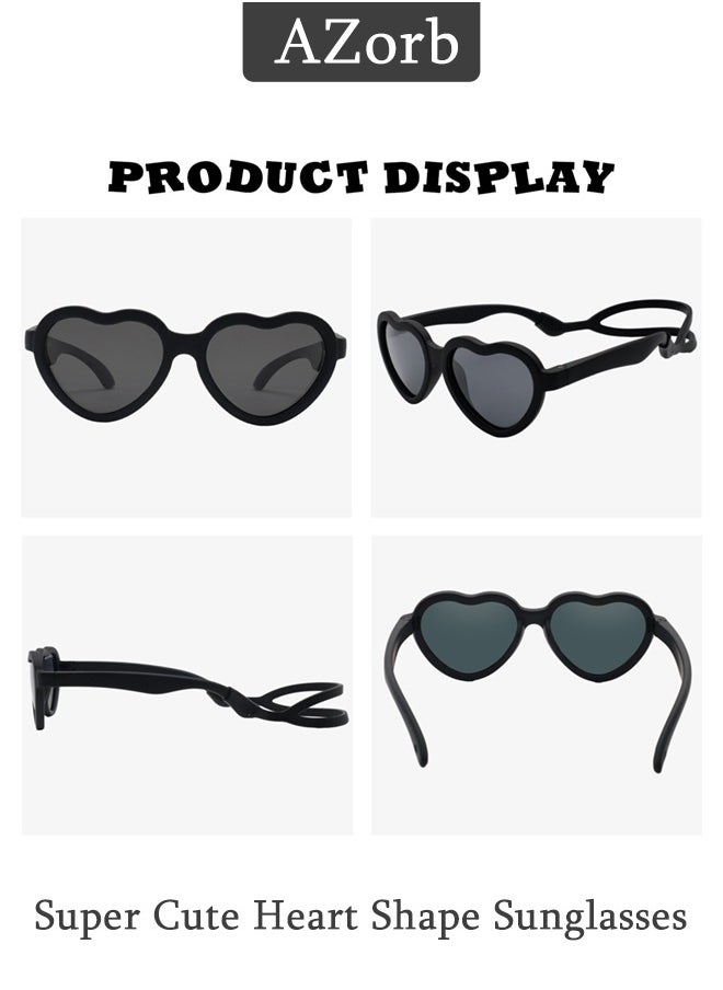 AZorb - Baby Sunglasses with Silicone Strap Polarized Heart Shaped Shades TPE Frame Sun Glasses  Adjustable for Kids Boys Girls Toddler Infant Age 0-3 Years Black - Image 1