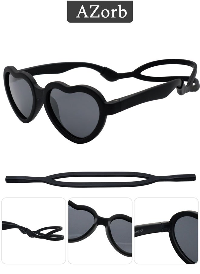 AZorb - Baby Sunglasses with Silicone Strap Polarized Heart Shaped Shades TPE Frame Sun Glasses  Adjustable for Kids Boys Girls Toddler Infant Age 0-3 Years Black - Image 1
