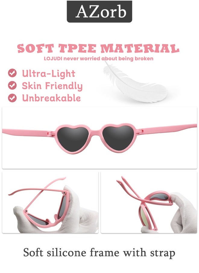 AZorb - Baby Sunglasses with Silicone Strap Polarized Heart Shaped Shades TPE Frame Sun Glasses  Adjustable for Kids Boys Girls Toddler Infant Age 0-3 Years Black - Image 1