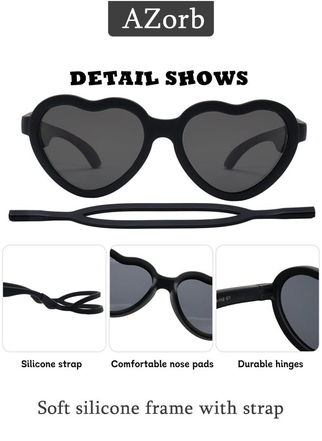 AZorb - Baby Sunglasses with Silicone Strap Polarized Heart Shaped Shades TPE Frame Sun Glasses  Adjustable for Kids Boys Girls Toddler Infant Age 0-3 Years Black - Image 1