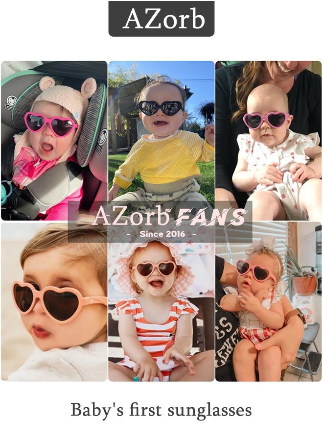 AZorb - Baby Sunglasses with Silicone Strap Polarized Heart Shaped Shades TPE Frame Sun Glasses  Adjustable for Kids Boys Girls Toddler Infant Age 0-3 Years Black - Image 1