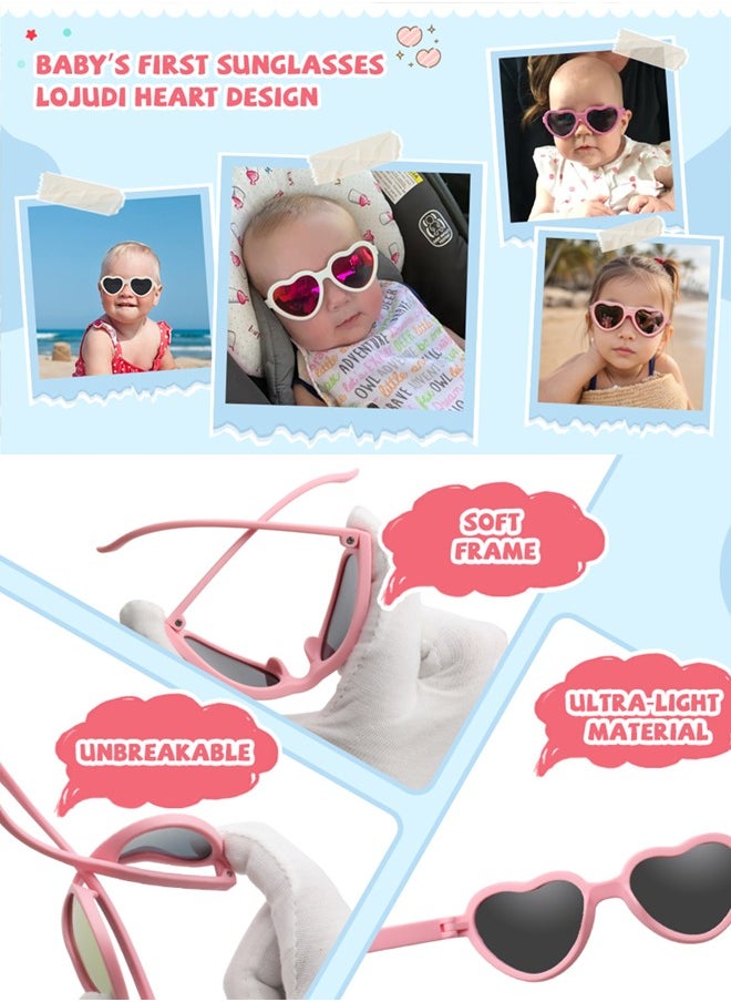 AZorb - Baby Sunglasses with Silicone Strap Polarized Heart Shaped Shades TPE Frame Sun Glasses  Adjustable for Kids Boys Girls Toddler Infant Age 0-3 Years Black - Image 1