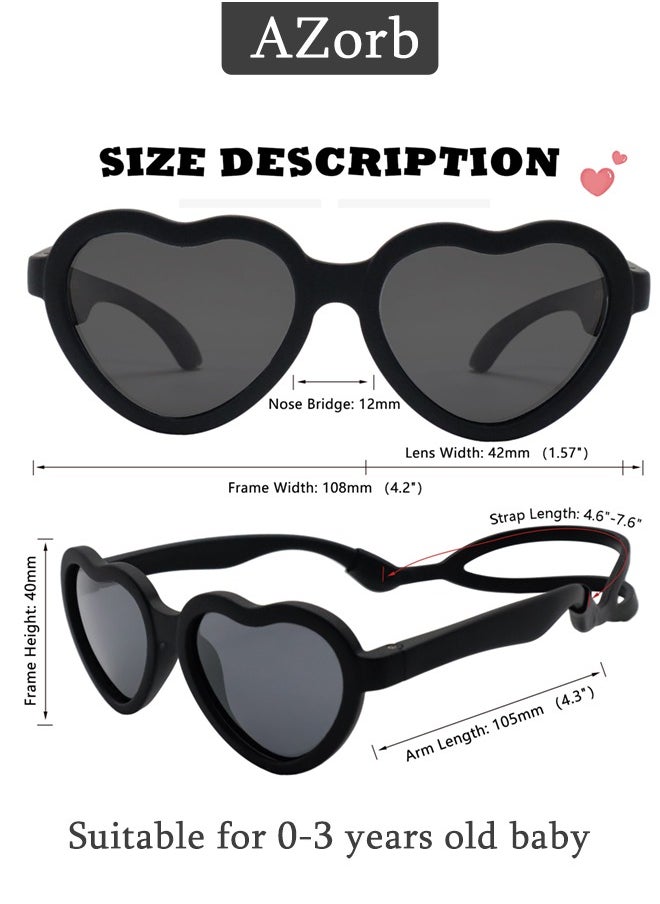 AZorb - Baby Sunglasses with Silicone Strap Polarized Heart Shaped Shades TPE Frame Sun Glasses  Adjustable for Kids Boys Girls Toddler Infant Age 0-3 Years Black - Image 1