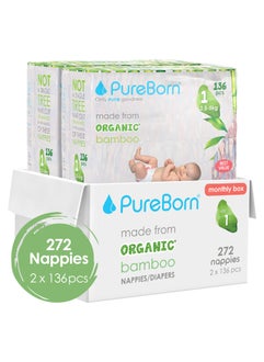 PureBorn Organic Diapers Size 1 Master Value Pack Assorted Print 2 x 136 Diapers  - Image 1
