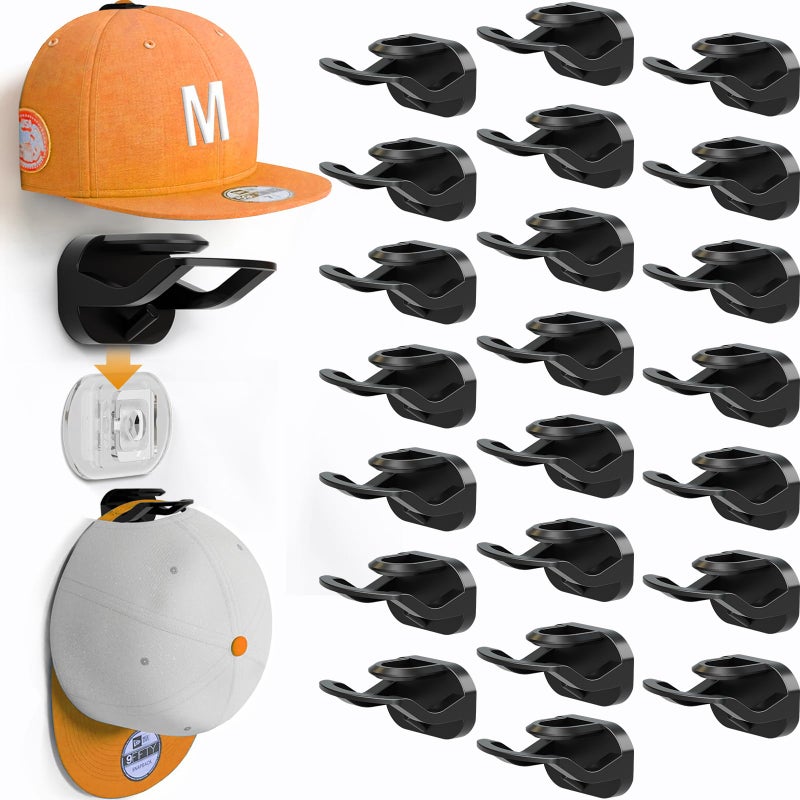 22 Pack Adhesive Hat Hooks for Wall, Removable Hat Rack for Baseball Caps, New Upgrade Wall Hat Holder, Hat Hanger(Black) - Image 1