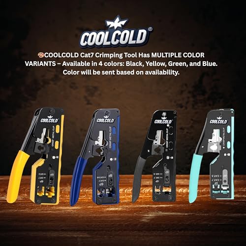 COOLCOLD عدة أدوات الضغط RJ45 من COOLCOLD مع 50 موصل RJ45 Cat5/Cat5e، جهاز اختبار كابل الشبكة (مُختبر LAN)، قاطع كابلات وبطارية 9 فولت | مجموعة أدوات الشبكة الإيثرنت الشاملة (متعددة الألوان) - Image 2