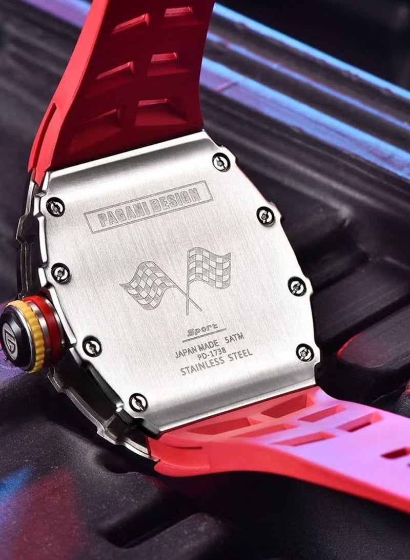 باغاني ديزاين الرجال الكوارتز حركة كرونوغراف متعددة الوظائف للماء ووتش قسط الأعمال ووتش اليومية الترفيه ووتش بد-1738 الفضة الأحمر - Image 5