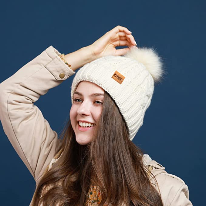 REDESS Women Winter Pompom Beanie Hat with Warm Fleece Lined, Thick Slouchy Snow Knit Skull Ski Cap - Image 4