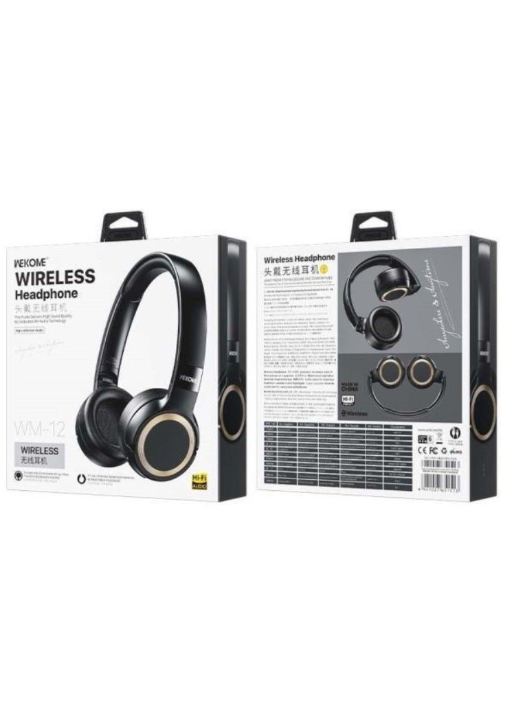 WEKOME WM-12 On-Ear Wireless/Wired Headphones – Bluetooth Stereo Headset with Built-in Mic, Deep Bass Sound, Foldable Adjustable Design, and 4 Hours of Playtime – Black - Image 1