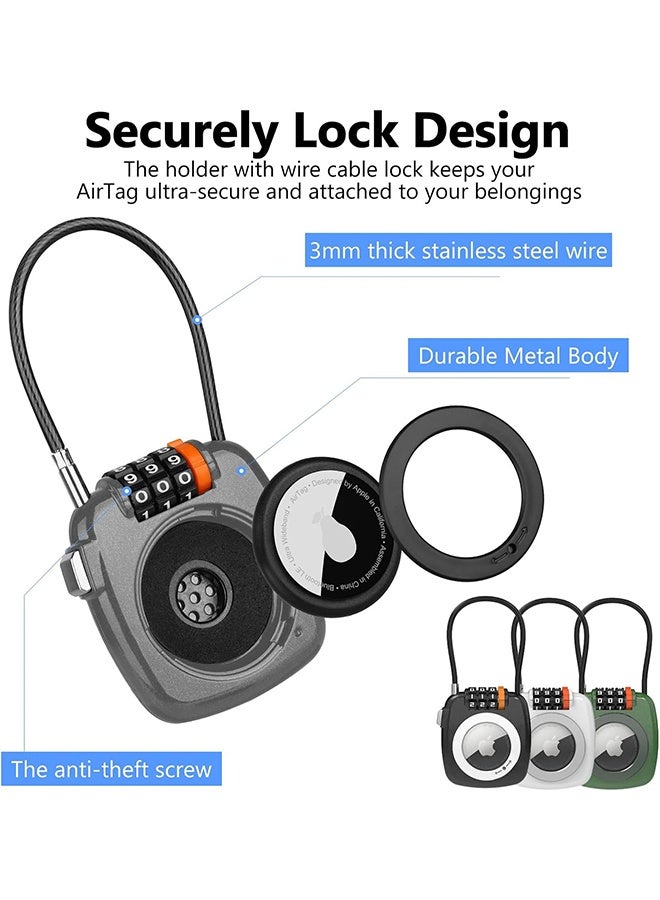 Compatible with Apple AirTag Secure Lock with Wire Cable, 3-Digit Combination Luggage Locks, Alloy Body Ultra Durable Anti-Lost Protective Case for Luggage, Bags, Suitcase, and Backpacks (Grey) - Image 5