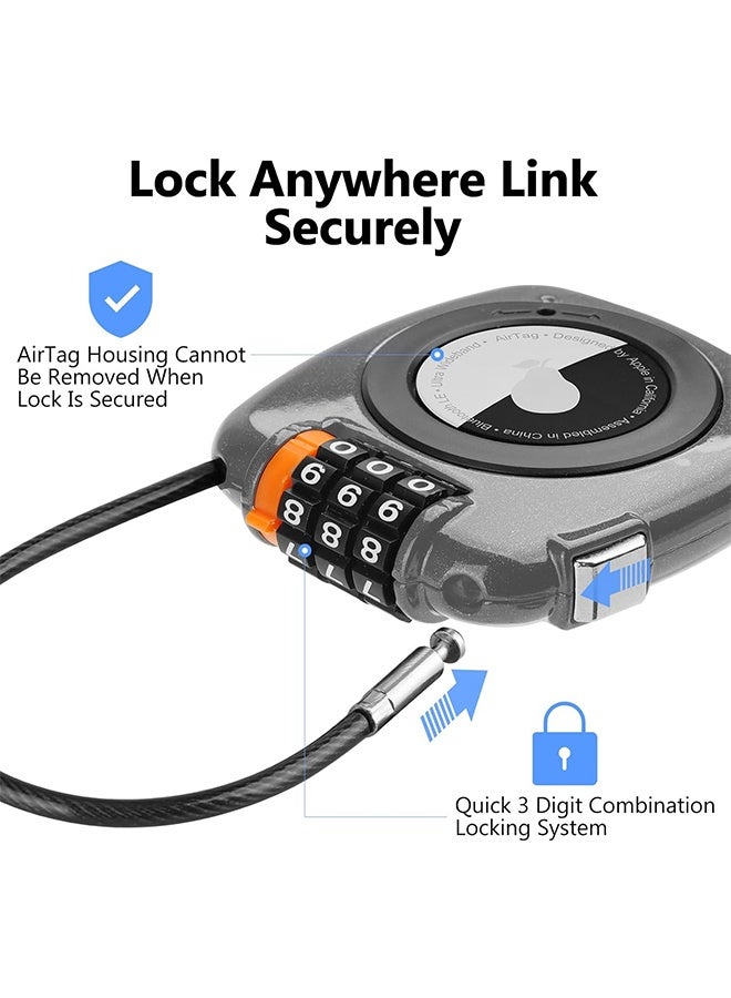 Compatible with Apple AirTag Secure Lock with Wire Cable, 3-Digit Combination Luggage Locks, Alloy Body Ultra Durable Anti-Lost Protective Case for Luggage, Bags, Suitcase, and Backpacks (Grey) - Image 2
