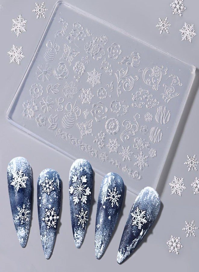 JALIYA Christmas Nail Charms Silicone Molds Flower Butterfly Nail Molds Christmas Bells Snowflake Nail Carving Templates 3D Gel Nail Art Sculpture Acrylic Nail Mold Embossed Nail Stencils Silicone Nail Tools - Image 1
