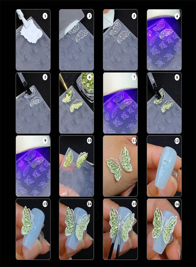 JALIYA Christmas Nail Charms Silicone Molds Flower Butterfly Nail Molds Christmas Bells Snowflake Nail Carving Templates 3D Gel Nail Art Sculpture Acrylic Nail Mold Embossed Nail Stencils Silicone Nail Tools - Image 4