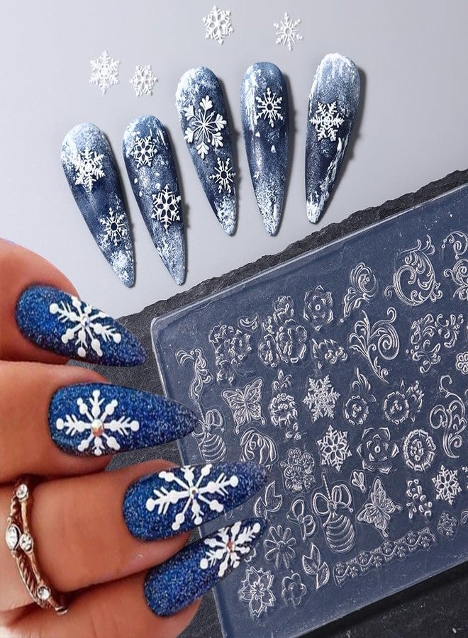 JALIYA Christmas Nail Charms Silicone Molds Flower Butterfly Nail Molds Christmas Bells Snowflake Nail Carving Templates 3D Gel Nail Art Sculpture Acrylic Nail Mold Embossed Nail Stencils Silicone Nail Tools - Image 3