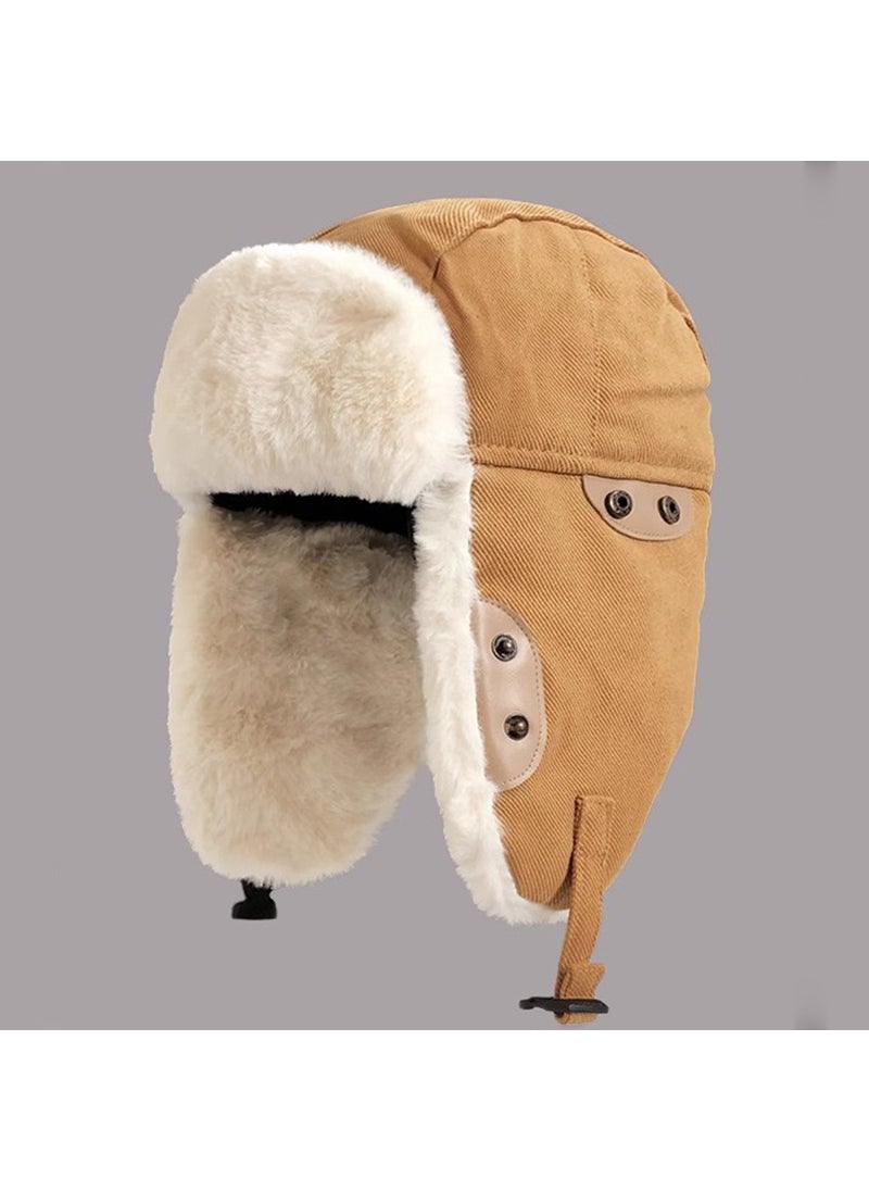 Generic - Korean style Lei Feng hat mens autumn and winter riding electric car ear protection hat female Northeast warm ski cotton hat pilot hat Gray Black - Image 1