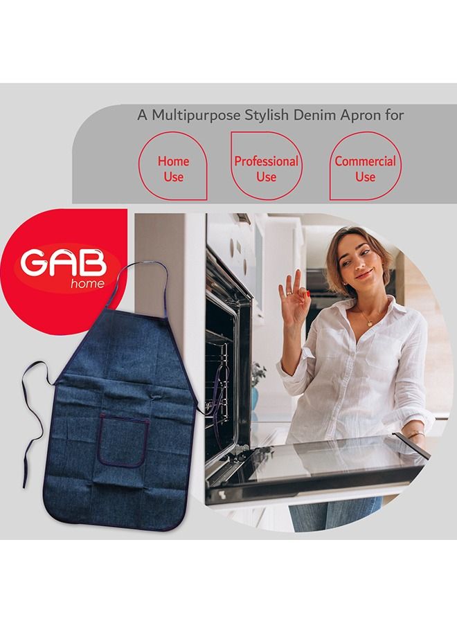 GAB Home Multipurpose Adjustable Ties Long Denim Apron With Pocket And Inner Nylon Lining  - Image 2