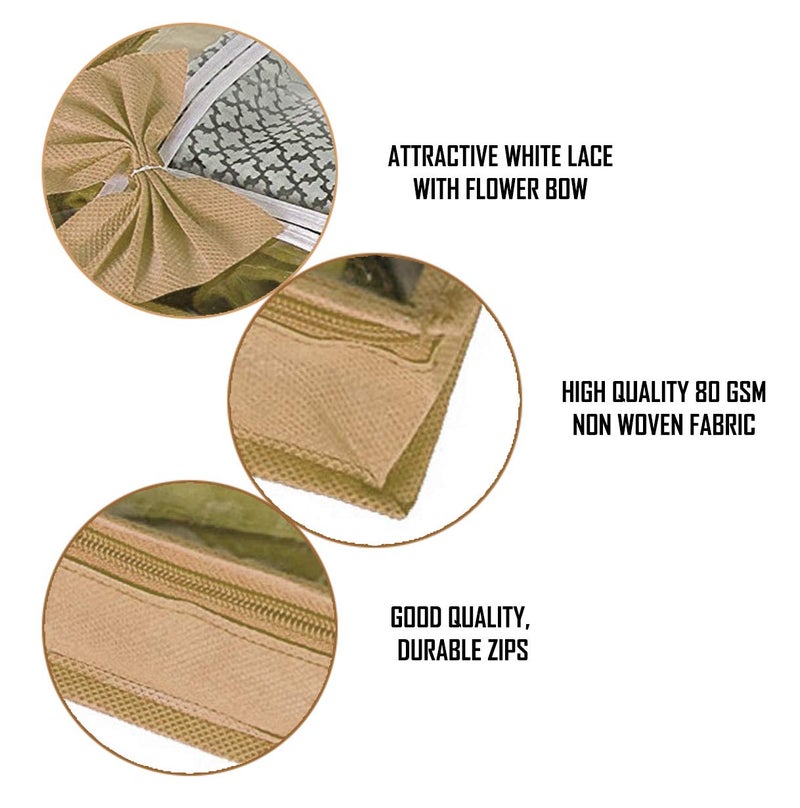 DIKHAWA 24 Piece Transparent View Non Woven Flower Design Attractive bow Saree Cover Storage Bags, Cloth Cover, 80gsm fabric (17X13X3 IN_BROWN) - Image 4
