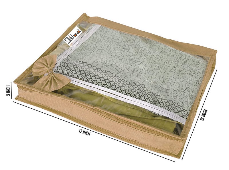 DIKHAWA 24 Piece Transparent View Non Woven Flower Design Attractive bow Saree Cover Storage Bags, Cloth Cover, 80gsm fabric (17X13X3 IN_BROWN) - Image 3