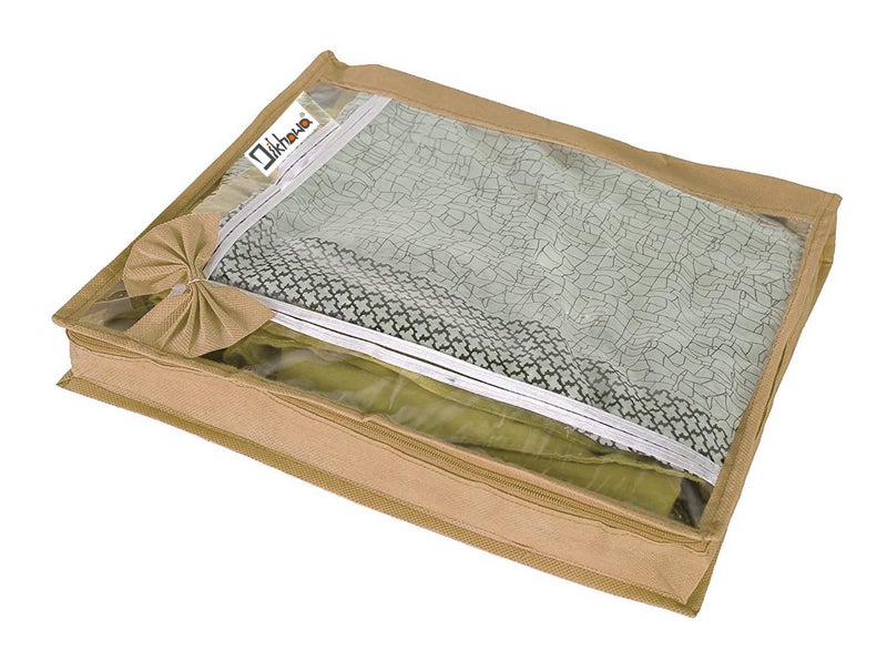 DIKHAWA 24 Piece Transparent View Non Woven Flower Design Attractive bow Saree Cover Storage Bags, Cloth Cover, 80gsm fabric (17X13X3 IN_BROWN) - Image 2