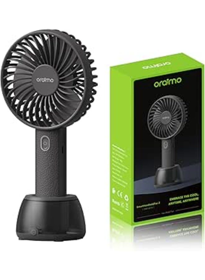 Oraimo Portable Fan & Desk Fan with Base 2-in-1, 17H Battery Life, 3-Speed Cooling, 7 Mood Light Handheld Fan Rechargeable USB-C, Ultra-Light 180g, Small Fan Personal Leather Grain Design Cozy Handle - Image 1