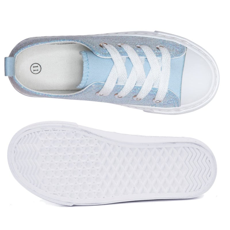 Toandon Kids Girls Sneakers Glitter Sequins Canvas Shoes Toddler Child Glitter Sparkle Low Top Lace Up Non Slip Lightweight Walking Outdoor Blue Size 3 - Image 5
