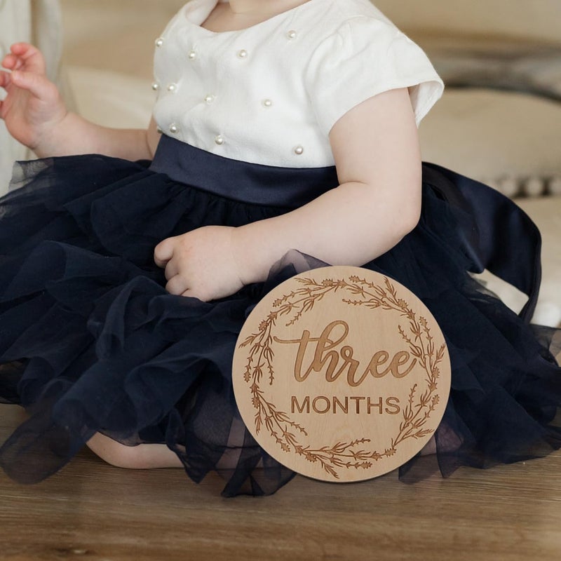 Wooden Monthly Photo Props For Newborn Growth Photography Safe Smooth Light Brown 10X10CM - Image 4