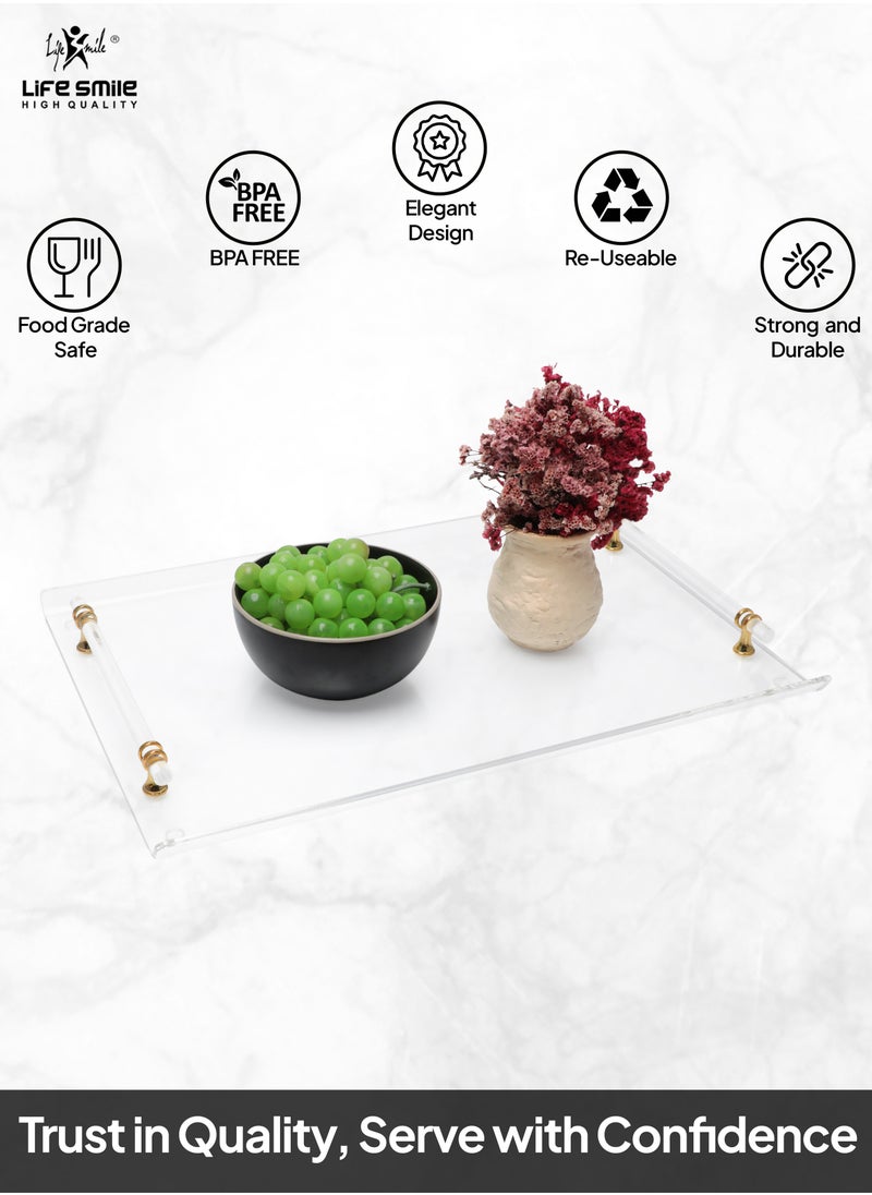 Life Smile - Acrylic Tray, Clear Tray, Acrylic Serving Tray with Handles for Ottoman, Coffee, Appetizer, Breakfast (Clear) - Image 1